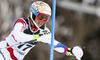 Michelle Gisin of Switzerland skiing in the first run of the women slalom race of Audi FIS Alpine skiing World cup on Sljeme above Zagreb, Croatia. Women Snow Queen Trophy slalom race of Audi FIS Alpine skiing World cup season 2014-2015, was held on Sunday, 4th of January 2015 on Sljeme above Zagreb, Croatia.
