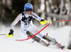 Charlotta Saefvenberg of Sweden skiing in the first run of the women slalom race of Audi FIS Alpine skiing World cup on Sljeme above Zagreb, Croatia. Women Snow Queen Trophy slalom race of Audi FIS Alpine skiing World cup season 2014-2015, was held on Sunday, 4th of January 2015 on Sljeme above Zagreb, Croatia.
