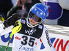 Charlotta Saefvenberg of Sweden reacts in the finish of the second run of the women slalom race of Audi FIS Alpine skiing World cup on Sljeme above Zagreb, Croatia. Women Snow Queen Trophy slalom race of Audi FIS Alpine skiing World cup season 2014-2015, was held on Sunday, 4th of January 2015 on Sljeme above Zagreb, Croatia.
