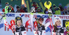 Winner Mikaela Shiffrin of USA (M), second placed Kathrin Zettel of Austria (L) and third placed Nina Loeseth of Norway (R) celebrate their medals won in the women slalom race of Audi FIS Alpine skiing World cup on Sljeme above Zagreb, Croatia. Women Snow Queen Trophy slalom race of Audi FIS Alpine skiing World cup season 2014-2015, was held on Sunday, 4th of January 2015 on Sljeme above Zagreb, Croatia.
