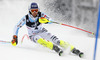 Fritz Dopfer of Germany skiing in the first run of the men slalom race of Audi FIS Alpine skiing World cup on Sljeme above Zagreb, Croatia. Men Snow Queen Trophy slalom race of Audi FIS Alpine skiing World cup season 2014-2015, was held on Tuesday, 6th of January 2015 on Sljeme above Zagreb, Croatia.
