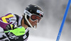 Sebastian-Foss Solevaag of Norway skiing in the first run of the men slalom race of Audi FIS Alpine skiing World cup on Sljeme above Zagreb, Croatia. Men Snow Queen Trophy slalom race of Audi FIS Alpine skiing World cup season 2014-2015, was held on Tuesday, 6th of January 2015 on Sljeme above Zagreb, Croatia.
