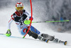 Luca Aerni of Switzerland skiing in the first run of the men slalom race of Audi FIS Alpine skiing World cup on Sljeme above Zagreb, Croatia. Men Snow Queen Trophy slalom race of Audi FIS Alpine skiing World cup season 2014-2015, was held on Tuesday, 6th of January 2015 on Sljeme above Zagreb, Croatia.
