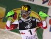 Winner Marcel Hirscher of Austria reacts in finish of the second run of the men slalom race of Audi FIS Alpine skiing World cup on Sljeme above Zagreb, Croatia. Men Snow Queen Trophy slalom race of Audi FIS Alpine skiing World cup season 2014-2015, was held on Tuesday, 6th of January 2015 on Sljeme above Zagreb, Croatia.
