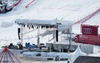 Wind destroyed finish area of the Women Audi FIS Alpine skiing World cup downhill race in Bad Kleinkirchheim, which was canceled due to strong wind gusts. Women Audi FIS Alpine skiing World cup downhill race should be held on the Franz Klammer Course in Bad Kleinkirchheim, Austria on 2015/01/10.
