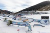 Wind destroyed finish area of the Women Audi FIS Alpine skiing World cup downhill race in Bad Kleinkirchheim, which was canceled due to strong wind gusts. Women Audi FIS Alpine skiing World cup downhill race should be held on the Franz Klammer Course in Bad Kleinkirchheim, Austria on 2015/01/10.
