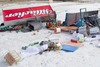 Wind destroyed finish area of the Women Audi FIS Alpine skiing World cup downhill race in Bad Kleinkirchheim, which was canceled due to strong wind gusts. Women Audi FIS Alpine skiing World cup downhill race should be held on the Franz Klammer Course in Bad Kleinkirchheim, Austria on 2015/01/10.
