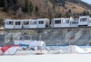 Wind destroyed finish area of the Women Audi FIS Alpine skiing World cup downhill race in Bad Kleinkirchheim, which was canceled due to strong wind gusts. Women Audi FIS Alpine skiing World cup downhill race should be held on the Franz Klammer Course in Bad Kleinkirchheim, Austria on 2015/01/10.
