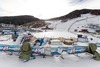 Wind destroyed finish area of the Women Audi FIS Alpine skiing World cup downhill race in Bad Kleinkirchheim, which was canceled due to strong wind gusts. Women Audi FIS Alpine skiing World cup downhill race should be held on the Franz Klammer Course in Bad Kleinkirchheim, Austria on 2015/01/10.
