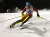 Erin Mielzynski of Canada skiing in the first run of the women night slalom race of Audi FIS Alpine skiing World cup Flachau, Austria. Women night slalom race of Audi FIS Alpine skiing World cup season 2014-2015, was held on Tuesday, 13th of January 2015 in Flachau, Austria
