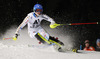 Emelie Wikstroem of Sweden skiing in the first run of the women night slalom race of Audi FIS Alpine skiing World cup Flachau, Austria. Women night slalom race of Audi FIS Alpine skiing World cup season 2014-2015, was held on Tuesday, 13th of January 2015 in Flachau, Austria
