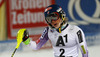 Third placed Mikaela Shiffrin of USA reacts in finish of the second run of the women night slalom race of Audi FIS Alpine skiing World cup Flachau, Austria. Women night slalom race of Audi FIS Alpine skiing World cup season 2014-2015, was held on Tuesday, 13th of January 2015 in Flachau, Austria
