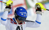 Winner Frida Hansdotter of Sweden reacts in finish of the second run of the women night slalom race of Audi FIS Alpine skiing World cup Flachau, Austria. Women night slalom race of Audi FIS Alpine skiing World cup season 2014-2015, was held on Tuesday, 13th of January 2015 in Flachau, Austria
