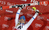 Winner Frida Hansdotter of Sweden celebrates her victory in the women night slalom race of Audi FIS Alpine skiing World cup Flachau, Austria. Women night slalom race of Audi FIS Alpine skiing World cup season 2014-2015, was held on Tuesday, 13th of January 2015 in Flachau, Austria
