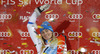 Winner Frida Hansdotter of Sweden celebrates her victory in the women night slalom race of Audi FIS Alpine skiing World cup Flachau, Austria. Women night slalom race of Audi FIS Alpine skiing World cup season 2014-2015, was held on Tuesday, 13th of January 2015 in Flachau, Austria
