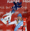 Winner Frida Hansdotter of Sweden celebrates her victory in the women night slalom race of Audi FIS Alpine skiing World cup Flachau, Austria. Women night slalom race of Audi FIS Alpine skiing World cup season 2014-2015, was held on Tuesday, 13th of January 2015 in Flachau, Austria
