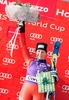1st placed Elena Fanchini of Italy Celebrate on Podium during the award ceremony for the ladies Downhill of the Cortina FIS Ski Alpine World Cup at the Olympia delle Tofane course in Cortina d Ampezzo, Italy on 2015/01/16.
