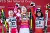 2nd placed Elisabeth Goergl of Austria ( L ), 1st placed Lindsey Vonn of the USA ( C ) and 3rd placed Daniela Merighetti of Italy ( R ) Celebrate on Podium during the award ceremony for the ladies Downhill of the Cortina FIS Ski Alpine World Cup at the Olympia delle Tofane course in Cortina d Ampezzo, Italy on 2015/01/18.
