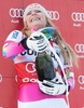 1st placed Lindsey Vonn of the USA Celebrate on Podium during the award ceremony for the ladies Downhill of the Cortina FIS Ski Alpine World Cup at the Olympia delle Tofane course in Cortina d Ampezzo, Italy on 2015/01/18.
