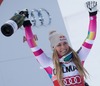 1st placed Lindsey Vonn of the USA Celebrate on Podium during the award ceremony for the ladies Downhill of the Cortina FIS Ski Alpine World Cup at the Olympia delle Tofane course in Cortina d Ampezzo, Italy on 2015/01/18.
