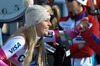 1st placed Lindsey Vonn of the USA reacts after the ladies Downhill of the Cortina FIS Ski Alpine World Cup at the Olympia delle Tofane course in Cortina d Ampezzo, Italy on 2015/01/18.
