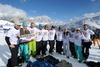 1st placed Lindsey Vonn of the USA with her team after her the ladies Downhill of the Cortina FIS Ski Alpine World Cup at the Olympia delle Tofane course in Cortina d Ampezzo, Italy on 2015/01/18.
