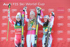 2nd placed Anna Fenninger of Austria ( L ), 1st placed Lindsey Vonn of the USA ( C ), 3rd placed Tina Weirather of Lichtenstein ( R ) Celebrate on Podium during the award ceremony for the ladies SuperG of the Cortina FIS Ski Alpine World Cup at the Olympia delle Tofane course in Cortina d Ampezzo, Italy on 2015/01/19.
