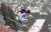 Didier Defago of Switzerland skiing in the men downhill race of Audi FIS Alpine skiing World cup in Kitzbuehel, Austria. Men downhill race of Audi FIS Alpine skiing World cup season 2014-2015, was held on Saturday, 24th of January 2015 on Hahnenkamm course in Kitzbuehel, Austria
