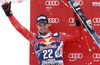 Second placed Dominik Paris of Italy celebrate his medal won in the men downhill race of Audi FIS Alpine skiing World cup in Kitzbuehel, Austria. Men downhill race of Audi FIS Alpine skiing World cup season 2014-2015, was held on Saturday, 24th of January 2015 on Hahnenkamm course in Kitzbuehel, Austria
