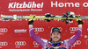 Winner Kjetil Jansrud of Norway celebrate his victory in the men downhill race of Audi FIS Alpine skiing World cup in Kitzbuehel, Austria. Men downhill race of Audi FIS Alpine skiing World cup season 2014-2015, was held on Saturday, 24th of January 2015 on Hahnenkamm course in Kitzbuehel, Austria
