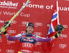 Winner Kjetil Jansrud of Norway celebrate his victory in the men downhill race of Audi FIS Alpine skiing World cup in Kitzbuehel, Austria. Men downhill race of Audi FIS Alpine skiing World cup season 2014-2015, was held on Saturday, 24th of January 2015 on Hahnenkamm course in Kitzbuehel, Austria
