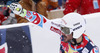 Third placed Guillermo Fayed of France reacts in the finish of the men downhill race of Audi FIS Alpine skiing World cup in Kitzbuehel, Austria. Men downhill race of Audi FIS Alpine skiing World cup season 2014-2015, was held on Saturday, 24th of January 2015 on Hahnenkamm course in Kitzbuehel, Austria
