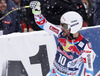 Third placed Guillermo Fayed of France reacts in the finish of the men downhill race of Audi FIS Alpine skiing World cup in Kitzbuehel, Austria. Men downhill race of Audi FIS Alpine skiing World cup season 2014-2015, was held on Saturday, 24th of January 2015 on Hahnenkamm course in Kitzbuehel, Austria
