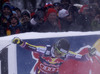 Winner Kjetil Jansrud of Norway reacts in the finish of the men downhill race of Audi FIS Alpine skiing World cup in Kitzbuehel, Austria. Men downhill race of Audi FIS Alpine skiing World cup season 2014-2015, was held on Saturday, 24th of January 2015 on Hahnenkamm course in Kitzbuehel, Austria
