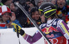 Winner Kjetil Jansrud of Norway reacts in the finish of the men downhill race of Audi FIS Alpine skiing World cup in Kitzbuehel, Austria. Men downhill race of Audi FIS Alpine skiing World cup season 2014-2015, was held on Saturday, 24th of January 2015 on Hahnenkamm course in Kitzbuehel, Austria
