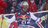 Beat Feuz of Switzerland reacts in the finish of the men downhill race of Audi FIS Alpine skiing World cup in Kitzbuehel, Austria. Men downhill race of Audi FIS Alpine skiing World cup season 2014-2015, was held on Saturday, 24th of January 2015 on Hahnenkamm course in Kitzbuehel, Austria
