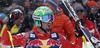 Second placed Dominik Paris of Italy reacts in the finish of the men downhill race of Audi FIS Alpine skiing World cup in Kitzbuehel, Austria. Men downhill race of Audi FIS Alpine skiing World cup season 2014-2015, was held on Saturday, 24th of January 2015 on Hahnenkamm course in Kitzbuehel, Austria
