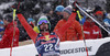 Second placed Dominik Paris of Italy reacts in the finish of the men downhill race of Audi FIS Alpine skiing World cup in Kitzbuehel, Austria. Men downhill race of Audi FIS Alpine skiing World cup season 2014-2015, was held on Saturday, 24th of January 2015 on Hahnenkamm course in Kitzbuehel, Austria
