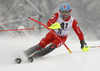 Stefano Gross of Italy skiing in the first run of the men slalom race of Audi FIS Alpine skiing World cup in Kitzbuehel, Austria. Men slalom race of Audi FIS Alpine skiing World cup season 2014-2015, was held on Sunday, 25th of January 2015 on Ganslern course in Kitzbuehel, Austria
