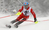 Stefano Gross of Italy skiing in the first run of the men slalom race of Audi FIS Alpine skiing World cup in Kitzbuehel, Austria. Men slalom race of Audi FIS Alpine skiing World cup season 2014-2015, was held on Sunday, 25th of January 2015 on Ganslern course in Kitzbuehel, Austria
