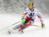 Marcel Hirscher of Austria skiing in the first run of the men slalom race of Audi FIS Alpine skiing World cup in Kitzbuehel, Austria. Men slalom race of Audi FIS Alpine skiing World cup season 2014-2015, was held on Sunday, 25th of January 2015 on Ganslern course in Kitzbuehel, Austria
