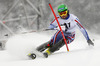 Alexander Khoroshilov of Russia skiing in the first run of the men slalom race of Audi FIS Alpine skiing World cup in Kitzbuehel, Austria. Men slalom race of Audi FIS Alpine skiing World cup season 2014-2015, was held on Sunday, 25th of January 2015 on Ganslern course in Kitzbuehel, Austria
