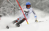 Jens Byggmark of Sweden skiing in the first run of the men slalom race of Audi FIS Alpine skiing World cup in Kitzbuehel, Austria. Men slalom race of Audi FIS Alpine skiing World cup season 2014-2015, was held on Sunday, 25th of January 2015 on Ganslern course in Kitzbuehel, Austria

