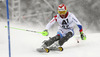 Luca Aerni of Switzerland skiing in the first run of the men slalom race of Audi FIS Alpine skiing World cup in Kitzbuehel, Austria. Men slalom race of Audi FIS Alpine skiing World cup season 2014-2015, was held on Sunday, 25th of January 2015 on Ganslern course in Kitzbuehel, Austria
