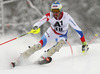 Ramon Zenhaeusern of Switzerland skiing in the first run of the men slalom race of Audi FIS Alpine skiing World cup in Kitzbuehel, Austria. Men slalom race of Audi FIS Alpine skiing World cup season 2014-2015, was held on Sunday, 25th of January 2015 on Ganslern course in Kitzbuehel, Austria
