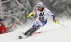 Marc Gini of Switzerland skiing in the first run of the men slalom race of Audi FIS Alpine skiing World cup in Kitzbuehel, Austria. Men slalom race of Audi FIS Alpine skiing World cup season 2014-2015, was held on Sunday, 25th of January 2015 on Ganslern course in Kitzbuehel, Austria
