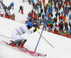 Winner Mattias Hargin of Sweden skiing in the second run of the men slalom race of Audi FIS Alpine skiing World cup in Kitzbuehel, Austria. Men slalom race of Audi FIS Alpine skiing World cup season 2014-2015, was held on Sunday, 25th of January 2015 on Ganslern course in Kitzbuehel, Austria
