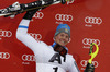 Winner Mattias Hargin of Sweden celebrates his medal won in the men slalom race of Audi FIS Alpine skiing World cup in Kitzbuehel, Austria. Men slalom race of Audi FIS Alpine skiing World cup season 2014-2015, was held on Sunday, 25th of January 2015 on Ganslern course in Kitzbuehel, Austria
