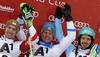 Winner Mattias Hargin of Sweden (M), second placed Marcel Hirscher of Austria (L) and third placed Felix Neureuther of Germany (R) celebrate their medals won in the men slalom race of Audi FIS Alpine skiing World cup in Kitzbuehel, Austria. Men slalom race of Audi FIS Alpine skiing World cup season 2014-2015, was held on Sunday, 25th of January 2015 on Ganslern course in Kitzbuehel, Austria
