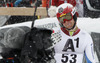 Reto Schmidiger of Switzerland reacts in finish of the second run of the men slalom race of Audi FIS Alpine skiing World cup in Kitzbuehel, Austria. Men slalom race of Audi FIS Alpine skiing World cup season 2014-2015, was held on Sunday, 25th of January 2015 on Ganslern course in Kitzbuehel, Austria
